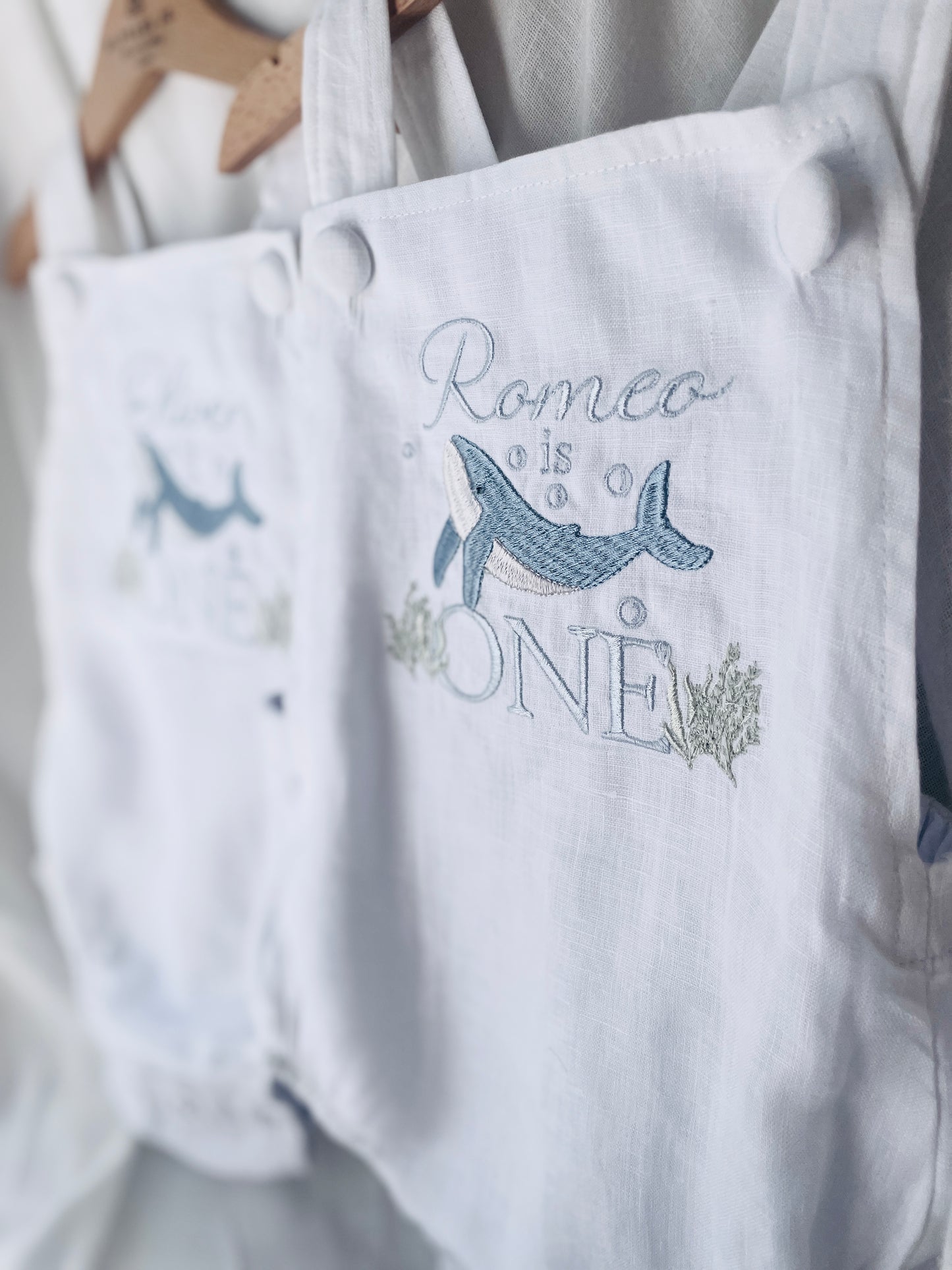 Boys Beige Linen First Birthday romper overalls wild one safari