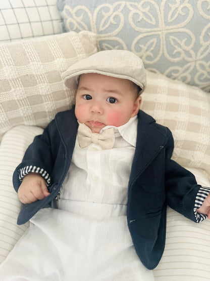 Navy blue and white linen boys formal baptism or wedding suit