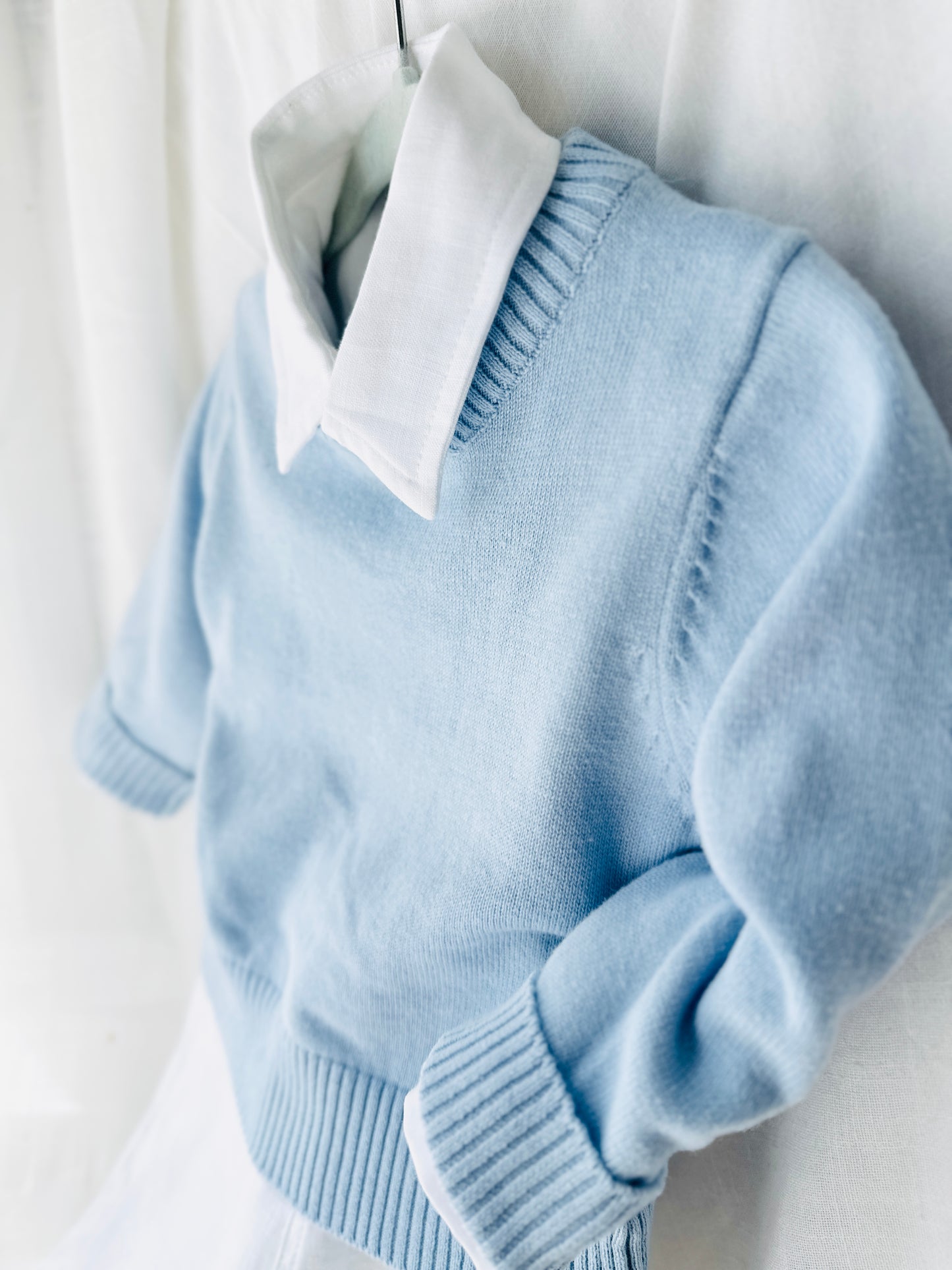 Baby blue cotton sweater with optional embroidery