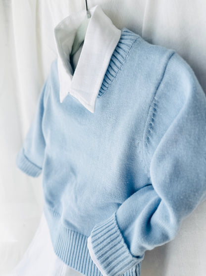 Baby blue cotton sweater with optional embroidery