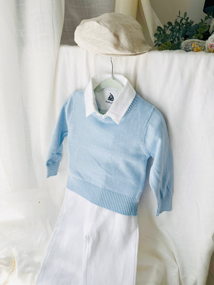Baby blue cotton sweater with optional embroidery