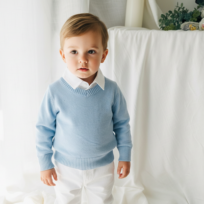 Baby blue cotton sweater with optional embroidery