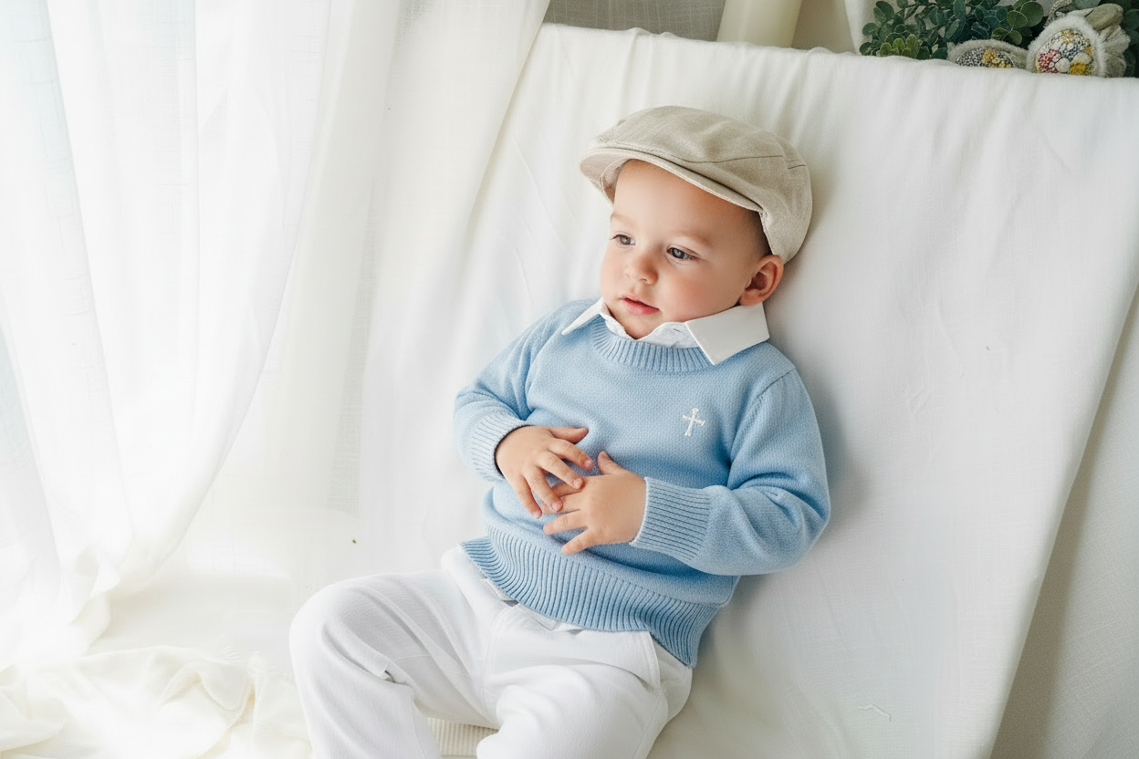 Baby blue cotton sweater with optional embroidery