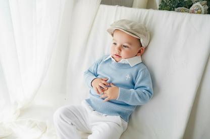 Baby blue cotton sweater with optional embroidery