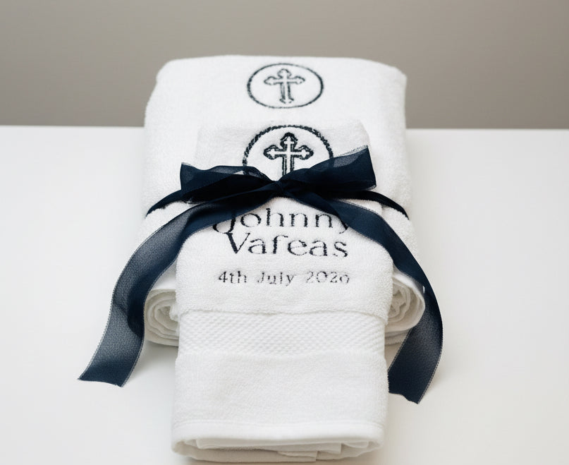 Embroidered Baptism and Christening bath towel