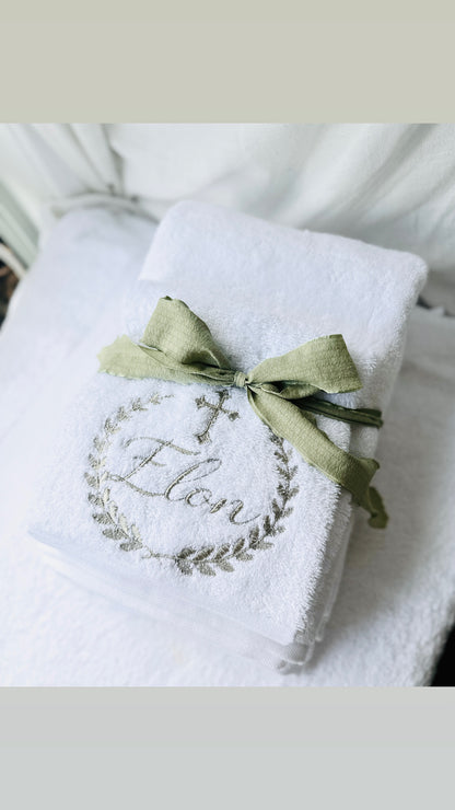 Personalised baptism christening hand towel with embroidery and optional bib