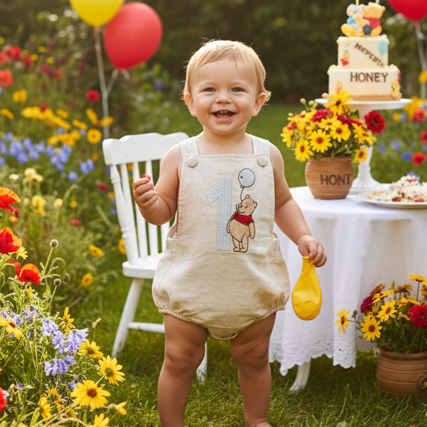 Boys Beige Linen First Birthday romper overalls wild one safari