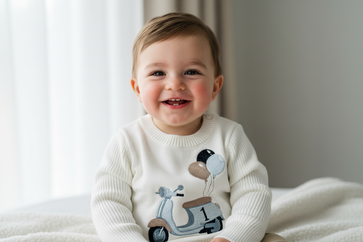 White cotton sweater with optional embroidery