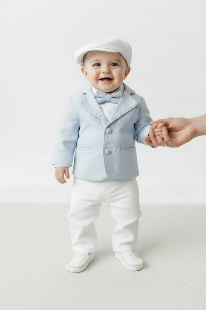 Boys Pale Blue chambray Jacket and White Linen Baptism Outfit
