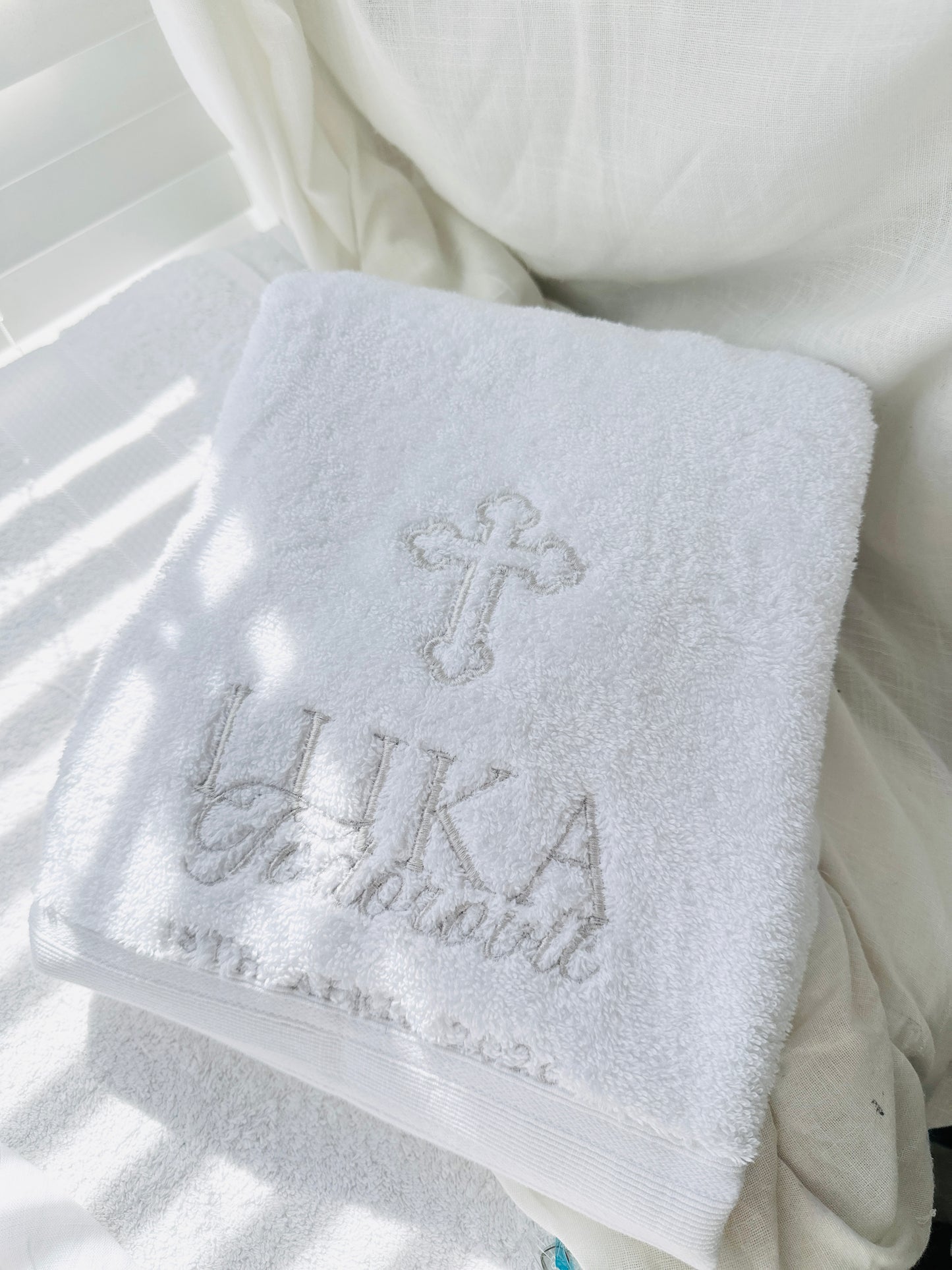 Embroidered Baptism and Christening bath towel