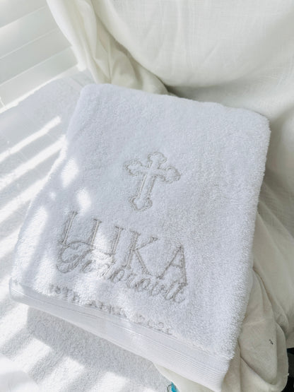 Personalised baptism christening hand towel with embroidery and optional bib