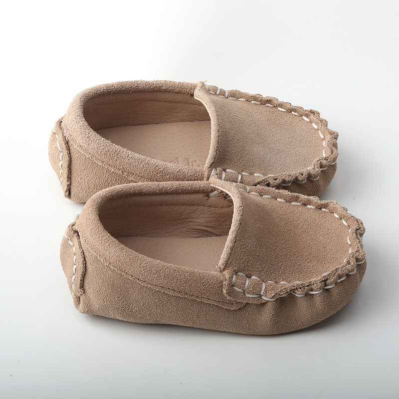 Beige tan suede Leather moccasins loafers boat shoes