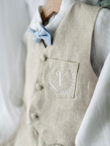Baby and Toddler Boys beige natural pure linen vest