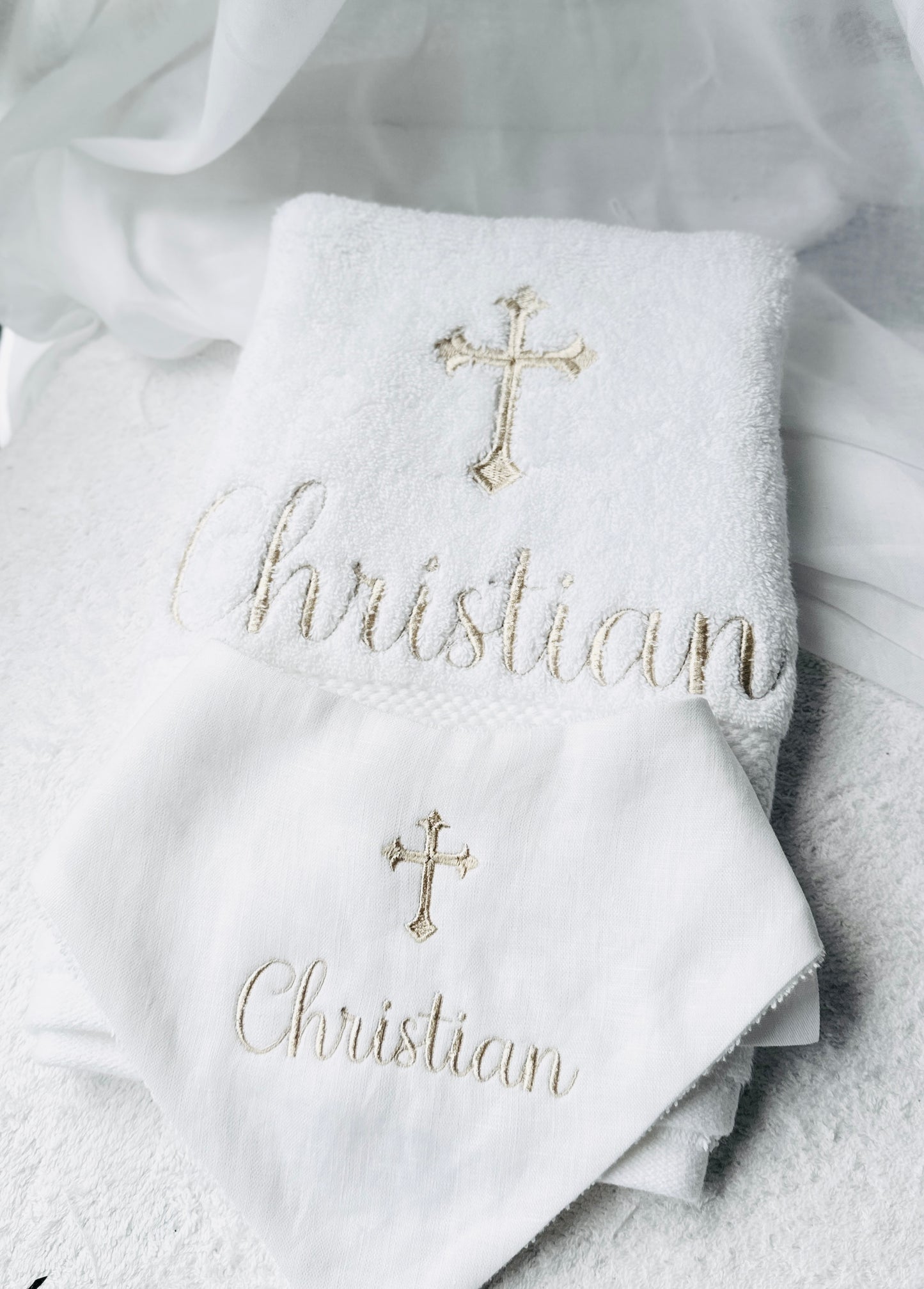 Embroidered Baptism and Christening bath towel