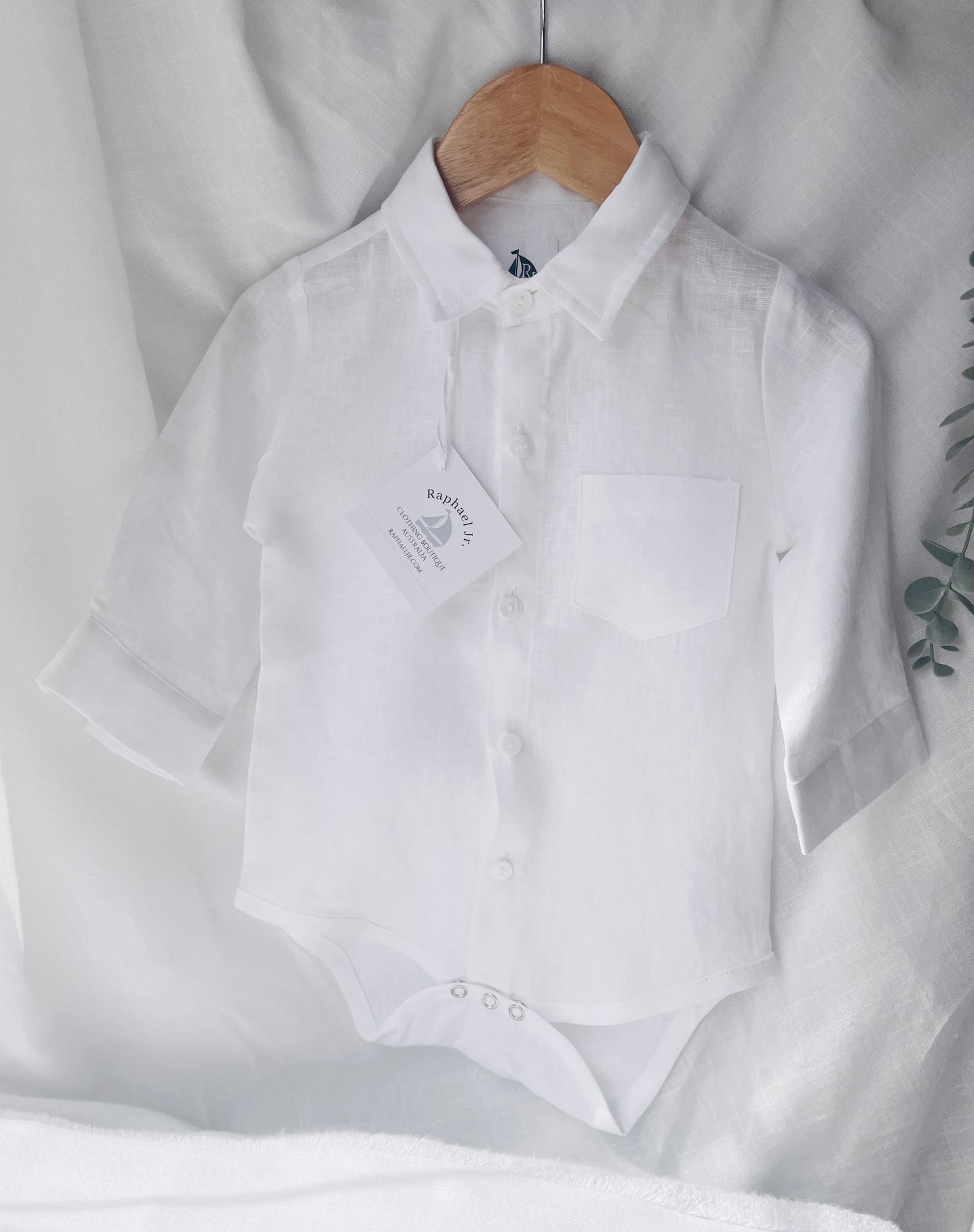 Boys white pure linen oxford collared shirt