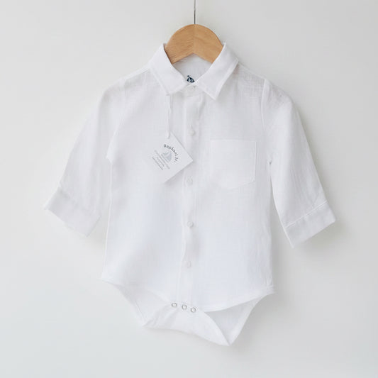 Boys white pure linen oxford collared shirt