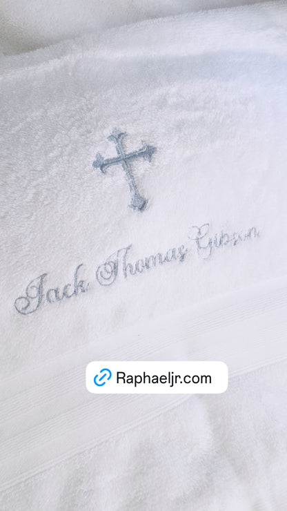 Embroidered Baptism and Christening bath towel