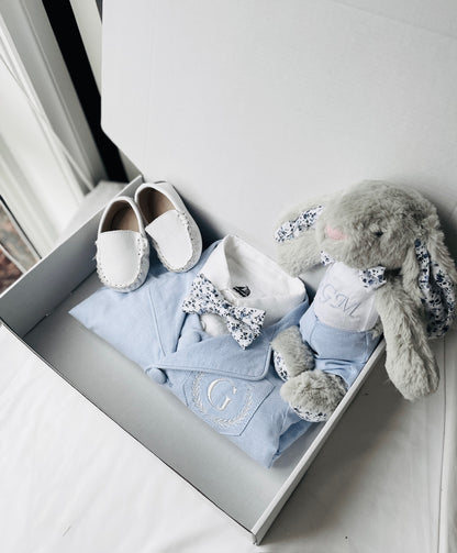 Baby and toddler boys pale blue chambray and linen full suit