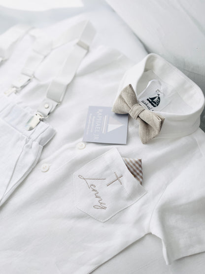 Baby and children's Pure linen white short sleeved shirt