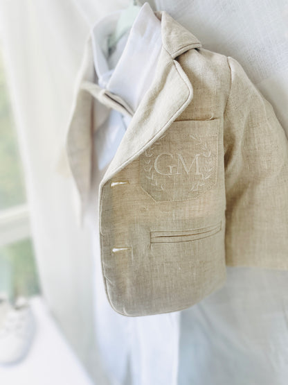 Boys Beige natural linen Blazer jacket coat