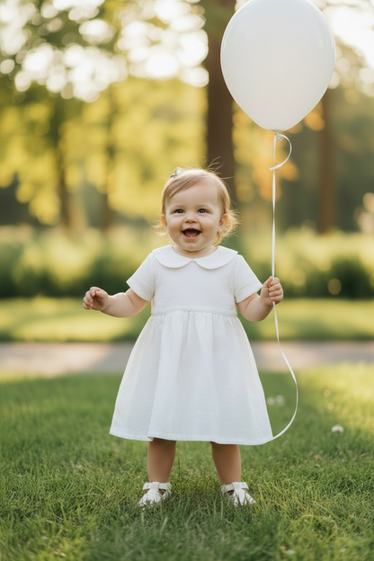 Pure Linen knee length Baptism Dress with embroidery and bloomers and optional ribbon