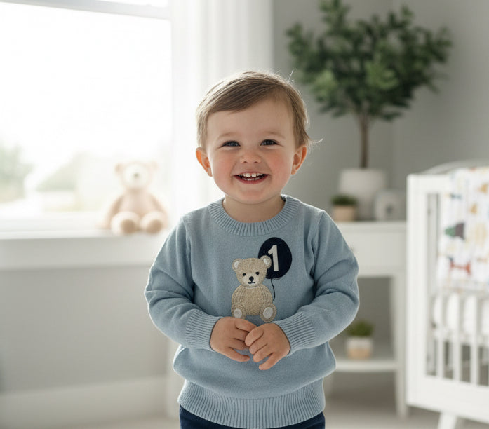 Baby blue cotton sweater with optional embroidery
