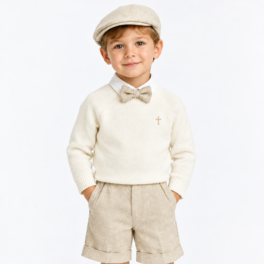 Baptism outfit with linen shirt, jumper and linen shorts
