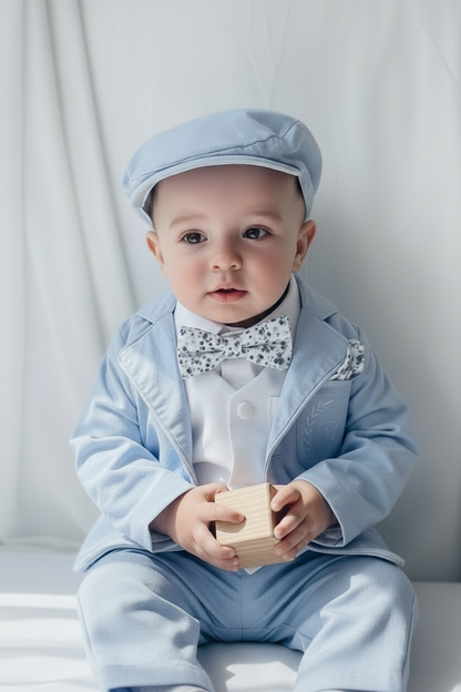 Pale Blue Suit with white linen vest and optional Jacket