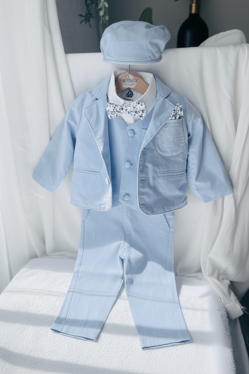 Pale Blue Chambray Vest Suit with optional Jacket
