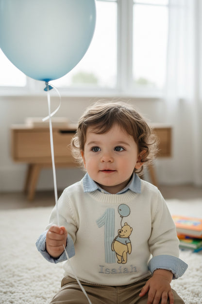 Baby blue cotton sweater with optional embroidery