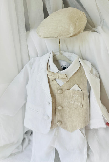 White suit with and Beige vest set