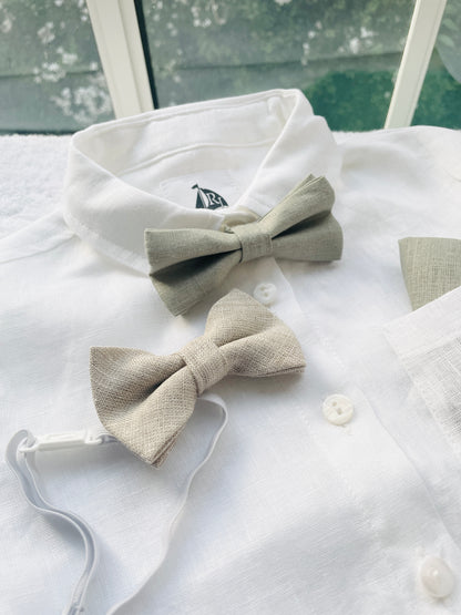 White linen Baptism Suit outfit with optional blue jacket and Accessories