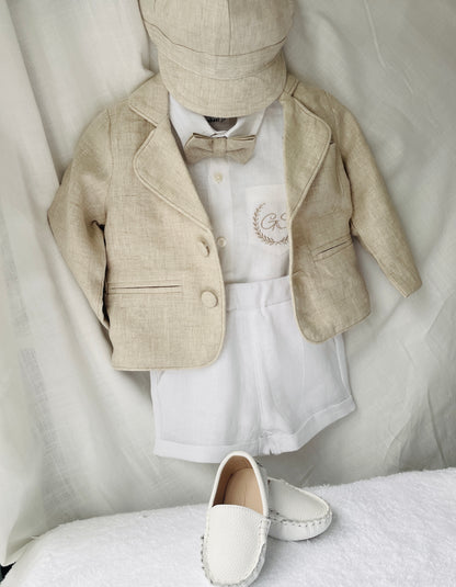 White Linen Baptism summer Set with Optional Jacket