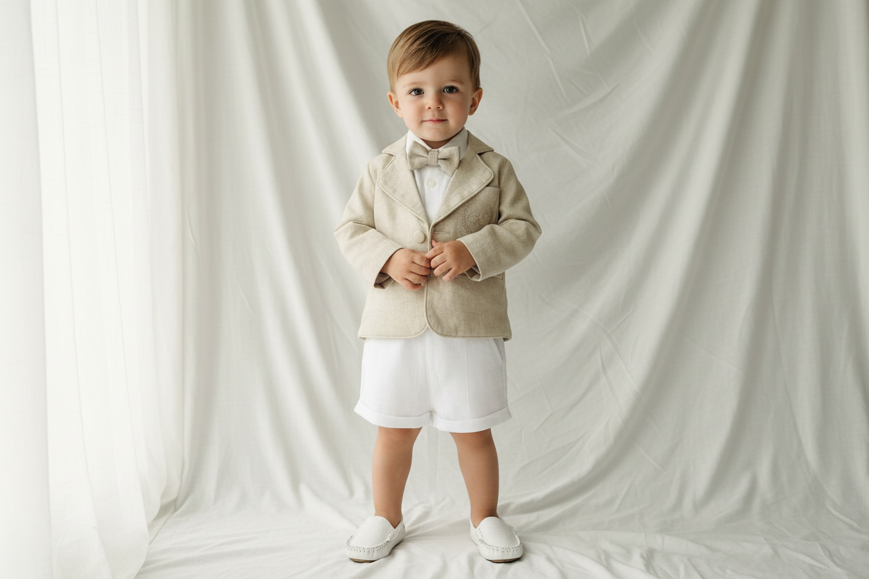 White Linen Baptism summer Set with Optional Jacket