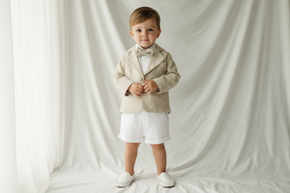 White Linen Baptism summer Set with Optional Jacket