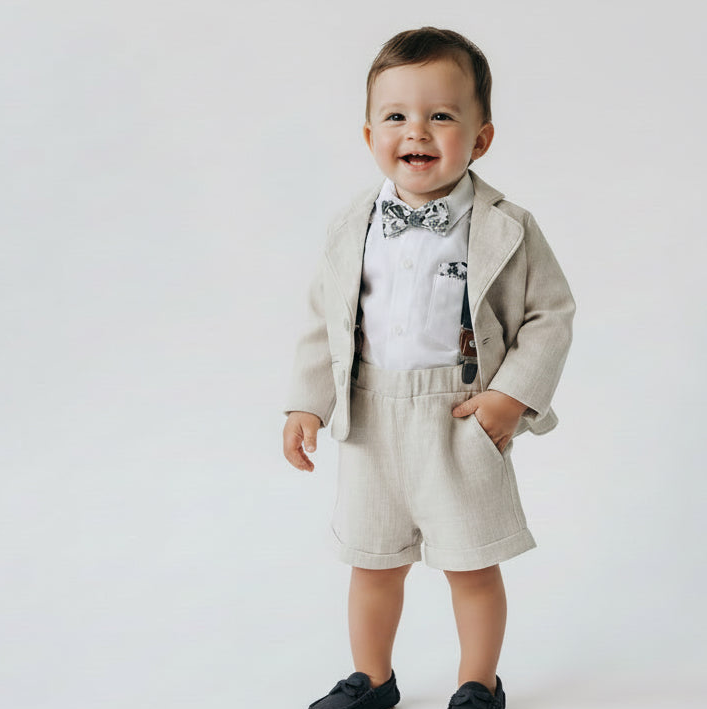 Boys Beige natural linen Blazer jacket coat