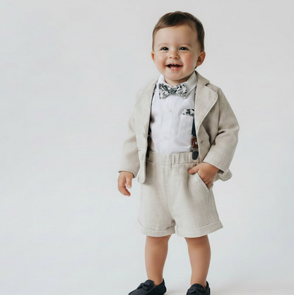 Boys Beige natural linen Blazer jacket coat