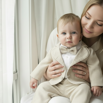 Boys Beige natural linen Blazer jacket coat