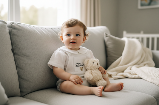 Baby white linen baptism romper overalls and blouse shirt set