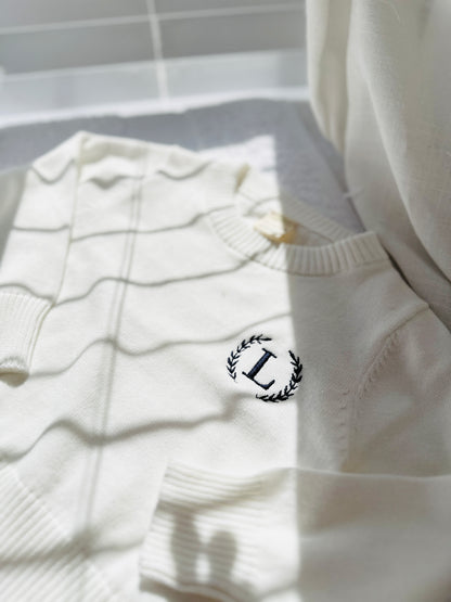 Warm white cotton sweater with optional first birthday embroidery