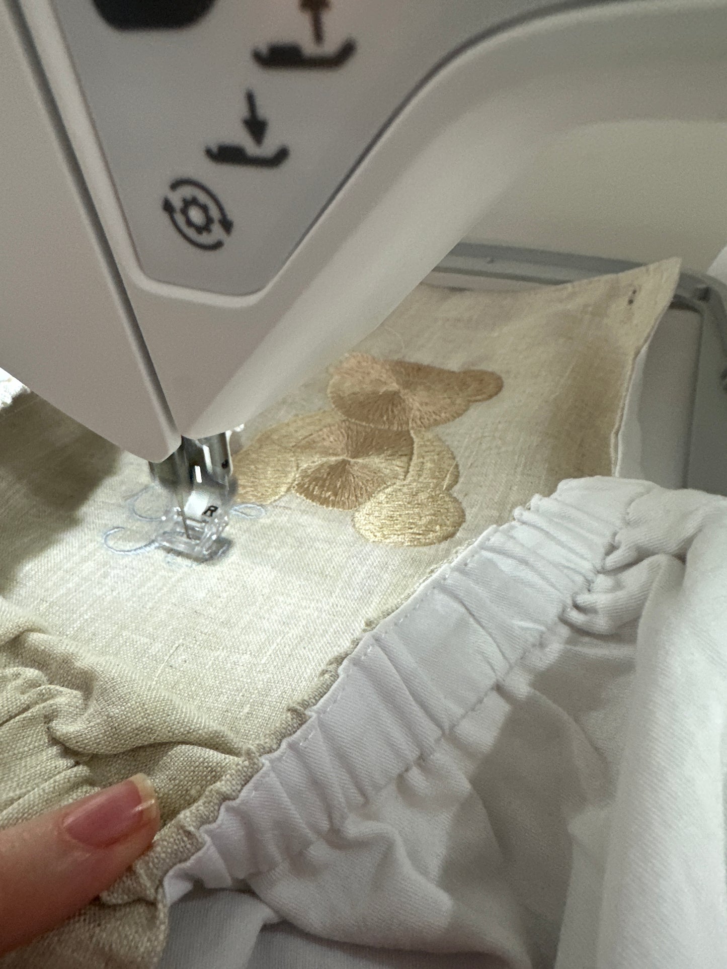 Beige and white linen Birthday teddy bear romper and blouse set