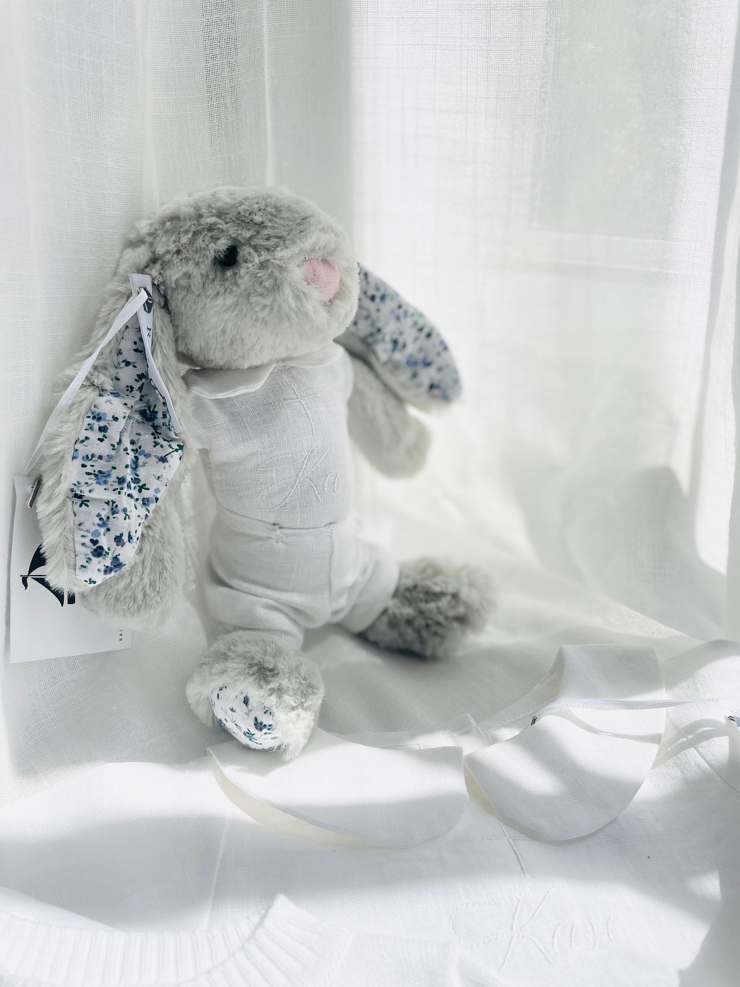 Linen Baptism peter pan collar romper outfit with optional embroidery customisation