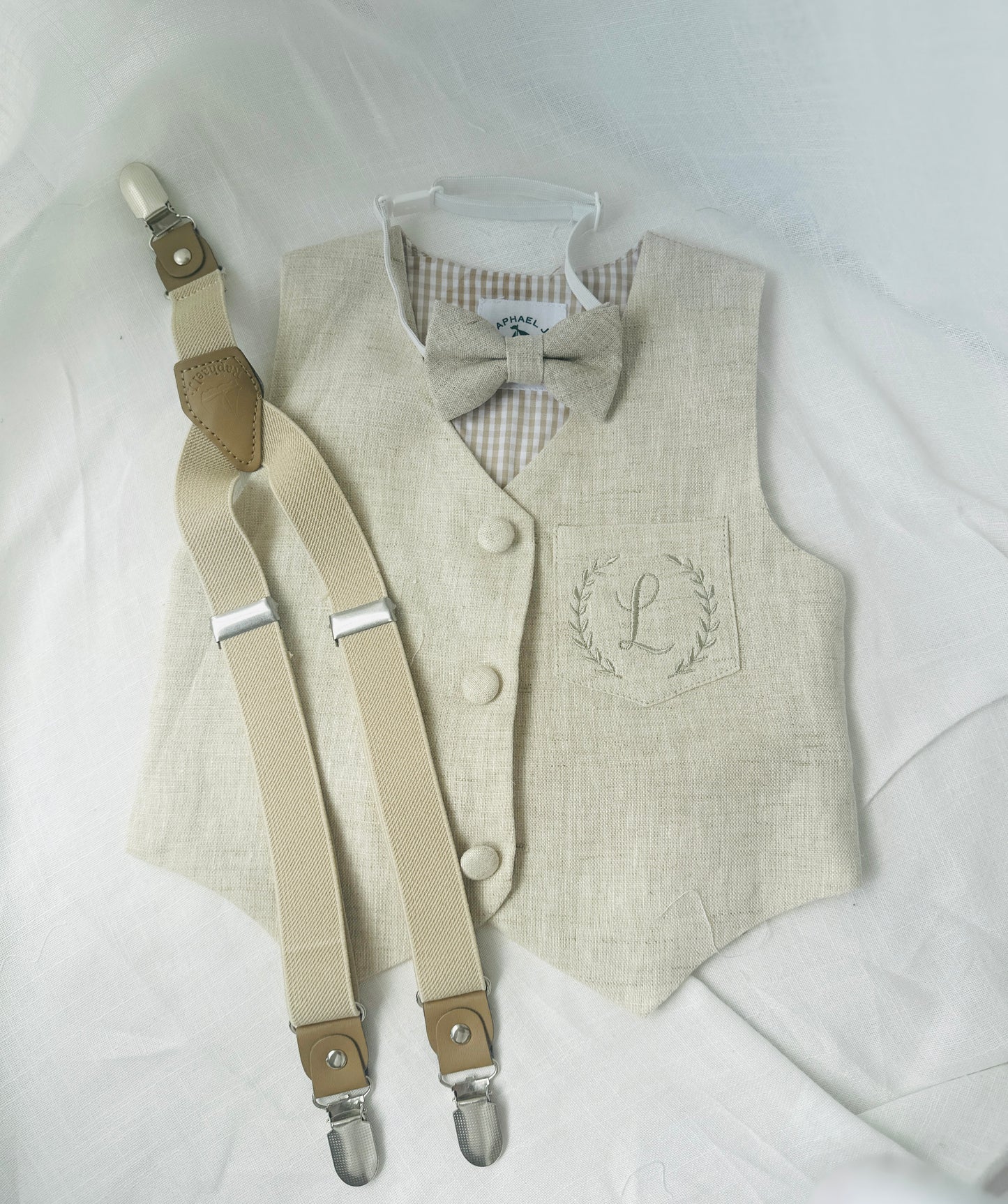 Baby and Toddler Boys beige natural pure linen vest