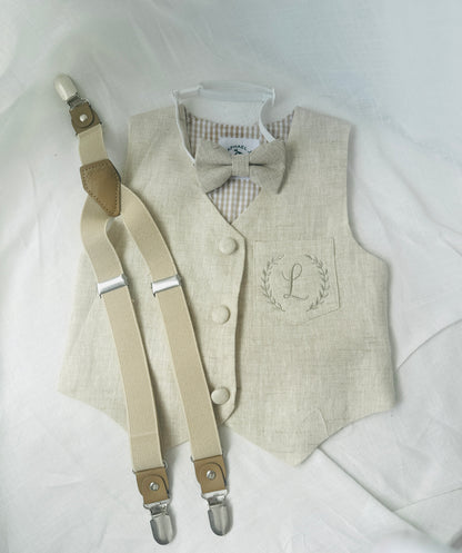Baby and Toddler Boys beige natural pure linen vest