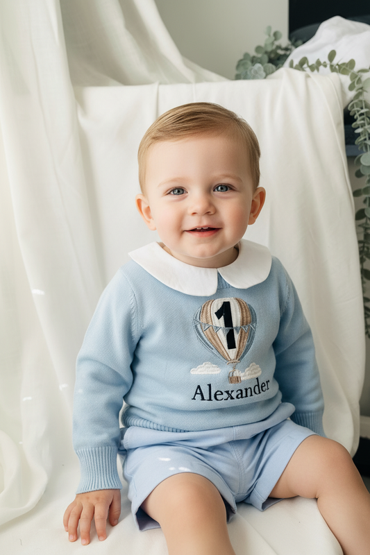 Baby blue cotton sweater with optional embroidery