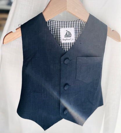 Boys Navy blue vest with white linen suit set