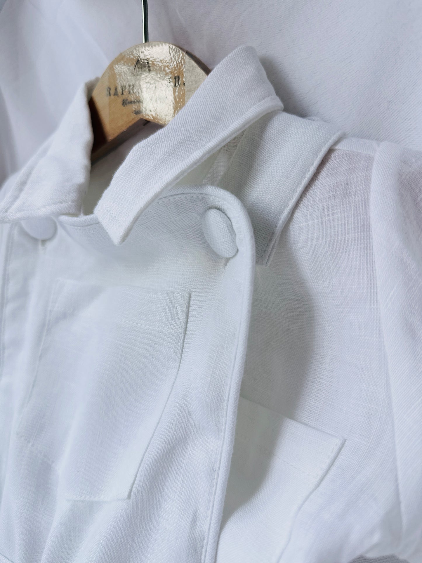Boys white pure linen overalls suspender shorts with optional shirt and embroidery