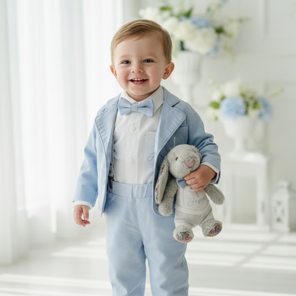 Baby and toddler boys pale blue chambray and linen full suit