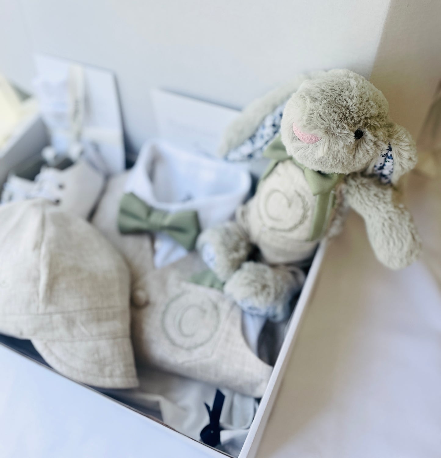 Baby and Toddler Boys white and beige linen summer set with vest, shirt, shorts, suspenders and bowtie