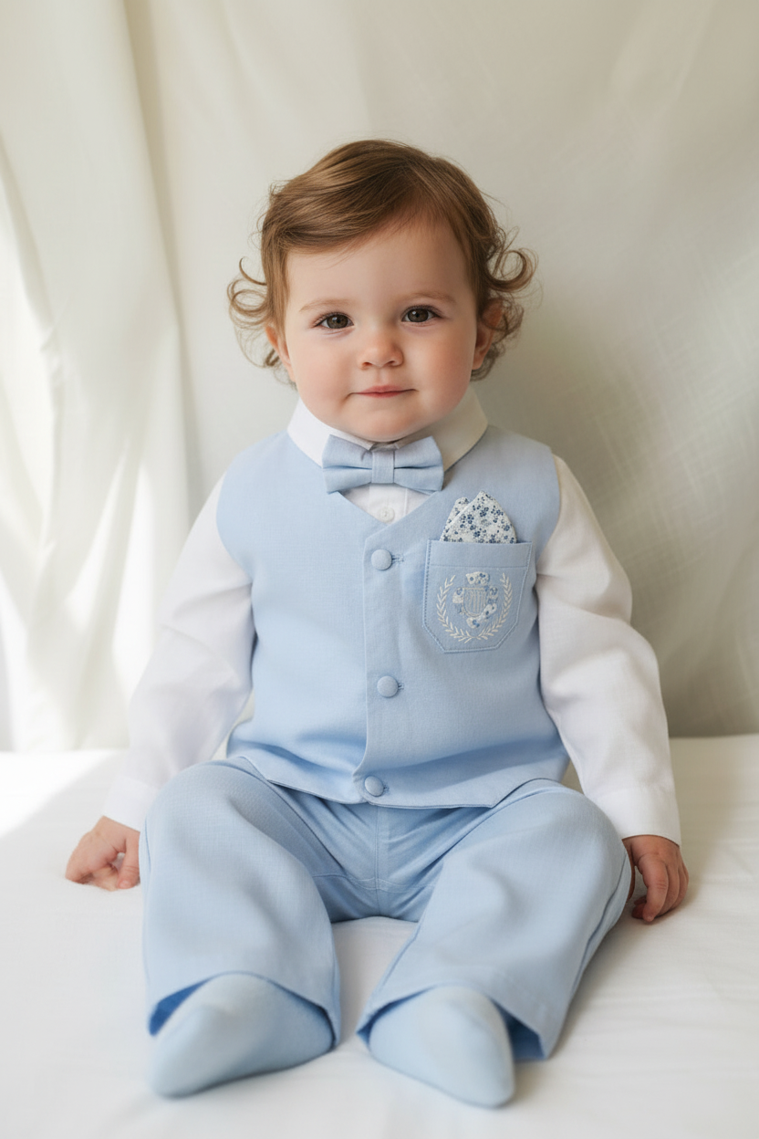 Pale Blue Chambray Vest Suit with optional Jacket